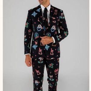 Vibrant Holiday Print Black Suit